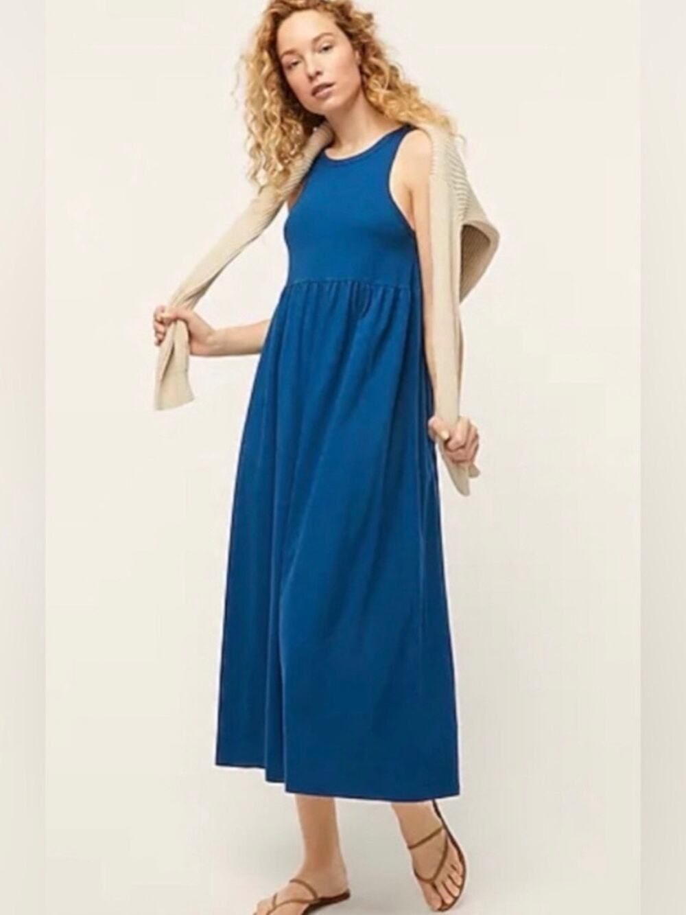 J. Crew Women’s Sz M Knit Cutaway Tank Maxi Dress Teal Blue 100% Cotton